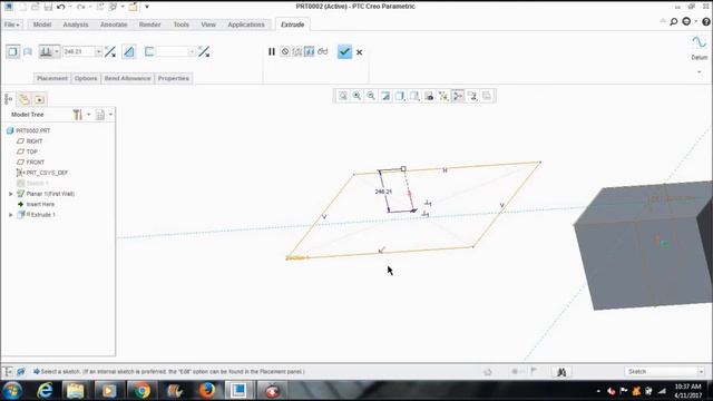 EXTRUDE,PLANER COMMANDS IN CREO SHEETMETAL 3.0 смотреть онлайн