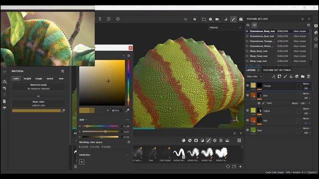 Texturing Chameleon in Substance 3D Painter Timelapse Part 01 смотреть онлайн