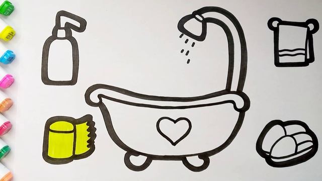 Bathroom Set Drawing, Painting, Coloring for kids Toddlers | Let's Draw and paint with me смотреть онлайн