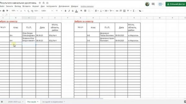 огляд таблиці Результати навчальних досягнень
