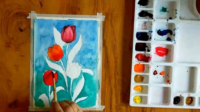 Watercolor Flowers Painting/ Tulip in Watercolor Painting/ Easy watercolor Tutorial/ смотреть онлайн