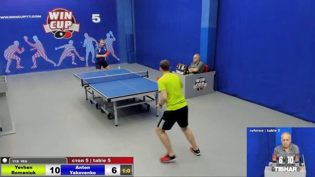 15:00 Романюк Евгений 3-0 Яковенко Антон стол 5  ЮГ-4  23.05.22