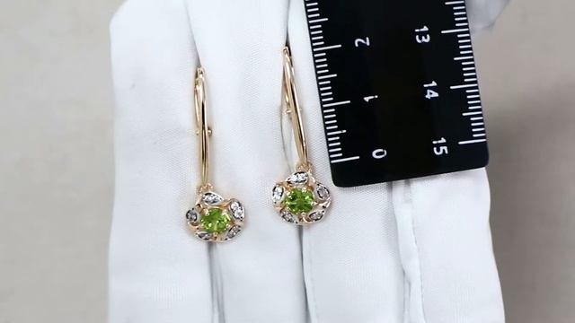 Серьги из золочёного серебра AQUAMARINE с фианитом и хризолитом А4719007А-п смотреть онлайн