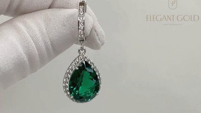 Арт.20554, Серьги с изумрудами (ситал)+фианиты