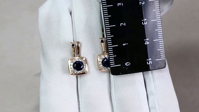 Серьги из золочёного серебра AQUAMARINE с фианитом и гидротермальным сапфиром А48357АБ-пк смотреть онлайн