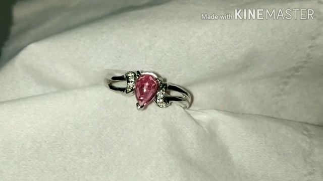 CP335 - Cincin Perak Sterling Silver 925 Ring Size 6.5 Natural Pink Tourmaline Pear Cab Unheated