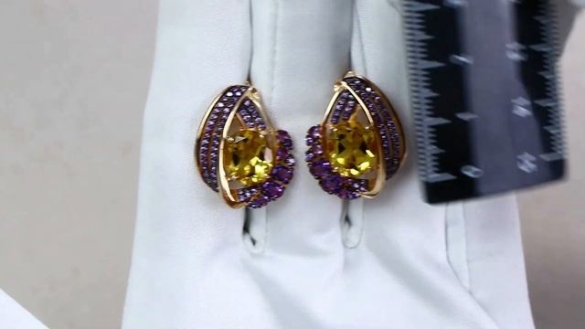 Золотые серьги Александра с фианитом, аметистом, цитрином и миксом камней кл2633а-6ск-ф смотреть онлайн