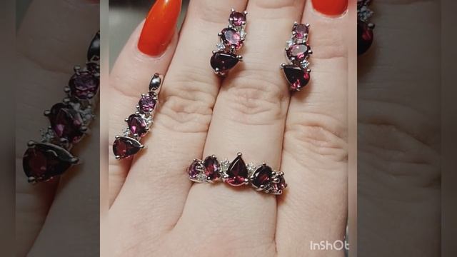 Комплект с родонитом. Серебро 925. 6000