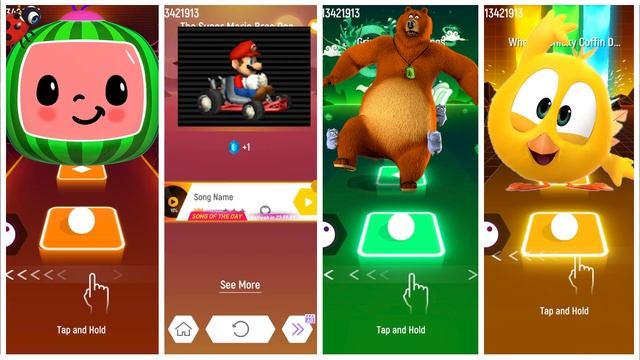 Cocomelon VS Mario Bros VS Grizzy And The lemming VS Where's Chicky | Tiles Hop Edm Rush! #cocomelo смотреть онлайн