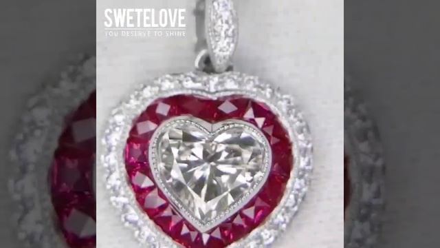 Swetelove Handmade Elegant Halo 0.60ct Ruby Red Heart Cut Sterling Silver Pendant Necklace смотреть онлайн
