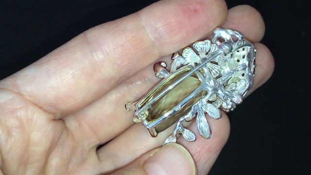 Серебряный кулон-брошь Тритон с крупным празиолитом смотреть онлайн