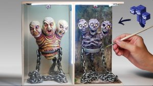 Трёхглавый монстр в лаборатории. Диорама из полимерной глины и эпоксидной смолы своими руками.