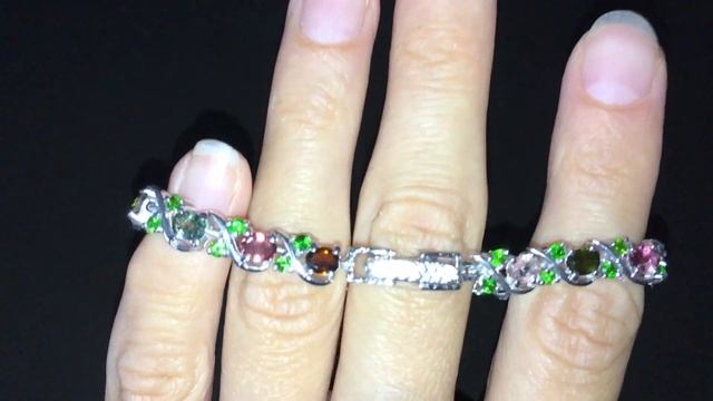 Серебряный браслет Турмалин & Хромдиопсид