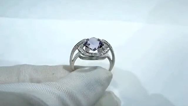 Серебряное кольцо 925 пробы с аметистом, фианитом, 2200000398574 в комплекте с 2200000398017 смотреть онлайн