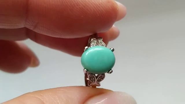 Кольцо с натуральной аризонской бирюзой 2.35 ct (10х8мм), день смотреть онлайн