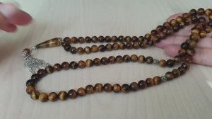 Мусульманские четки из тигрового глаза  на шею 99 бусин