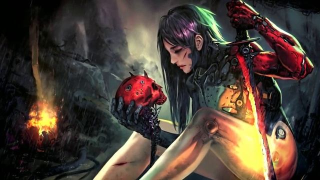 Девушка Держит Череп Демона | Cyborg Girl with Red Skull - Живые Обои смотреть онлайн