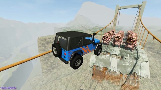 Toothy Monsters Blocked the Bridge - Open Bridge Jumping - Beamng Drive TrainWorld смотреть онлайн