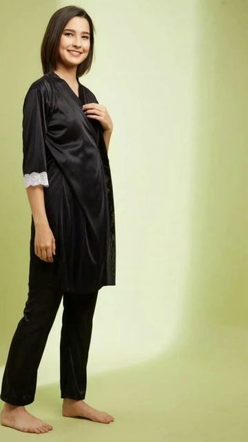 Most Beautifull Satin Spaghetti Neck Pj Set With Robe (Black) | Satin Nightwear Collection #shorts смотреть онлайн