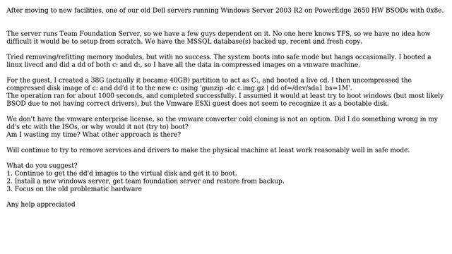 DevOps & SysAdmins: Rescue system running TFS that BSODs, into vmware esxi смотреть онлайн