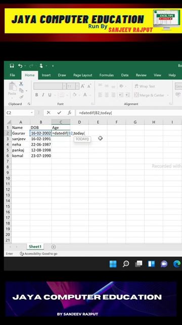 Excel Tip and Tricks // Excel Age trick // Jaya Computer Education смотреть онлайн