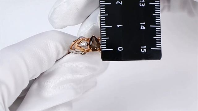 Кольцо из золочёного серебра AQUAMARINE с фианитом и раухтопазом А6578601А-пк смотреть онлайн