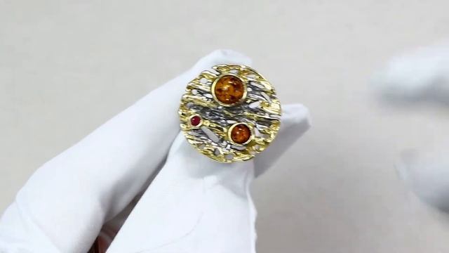 Серебряное кольцо Янтарная волна с янтарём и цирконом Я820917пк-к смотреть онлайн