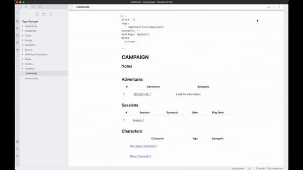 How to use RPG Manager plugin for Obsidian.md