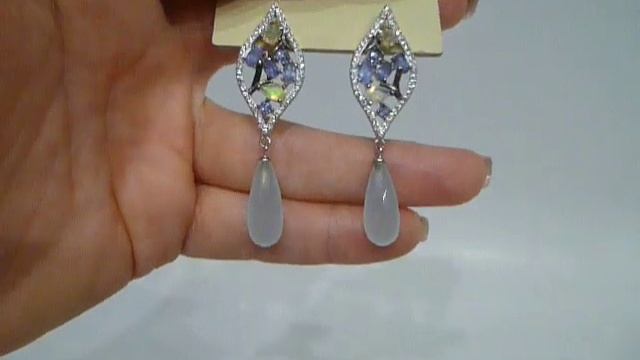 Серьги с натуральным аква халцедоном, опалом и танзанитом Серебро 925 смотреть онлайн