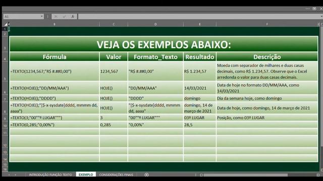 Excel  No 12 - Função TEXTO