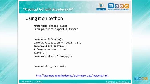 MOOC Practical Internet Of Things (IoT) 4.3: Camera