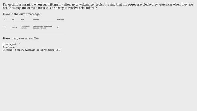 Webmasters: Google Webmaster Tools is showing incorrect warnings - blocked by robots.txt смотреть онлайн