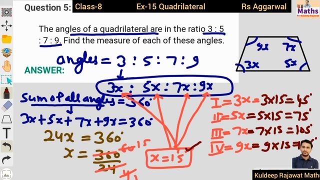 Ex-15 Quadrilateral Rs Aggarwal || Class-8 || Part-2 || #kuldeeprajawatmaths #Quadrilateral смотреть онлайн