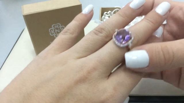 Кольцо 734 из красного золота 585 пробы с аметистом и фианитами смотреть онлайн
