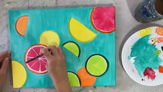 How To Paint Citrus Slices Abstract Acrylic Painting Tutorial смотреть онлайн