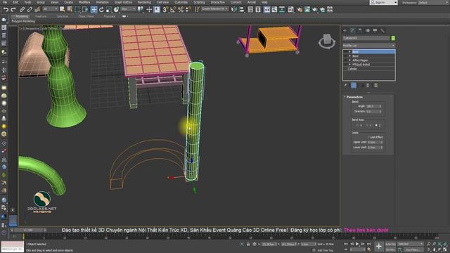 Bài 12, BEND, BẺ CONG, BIẾN DẠNG khối MỀM, 3D, Khóa 3D Event Quảng Cáo Sân Khấu, học 3dsmax online смотреть онлайн