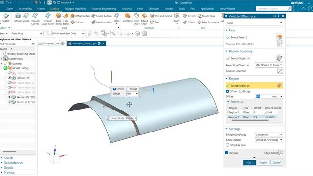 NX Surfacing (Variable Offset) | How to use Variable Offset in NX | Siemens NX | смотреть онлайн