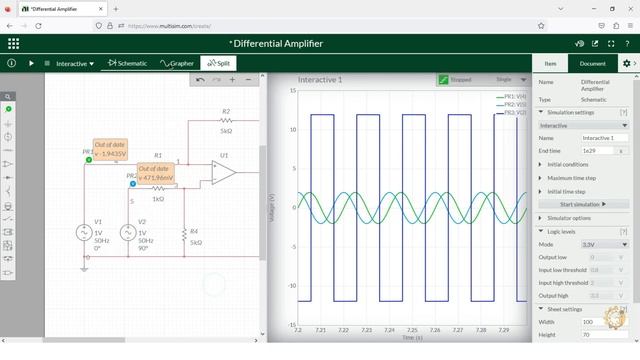 Differential Amplifier using op - amp / Multisim Online Simulator/ смотреть онлайн