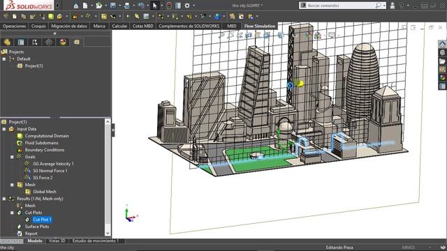 SolidWorks Flow Simulation - Simulación de viento en una ciudad. смотреть онлайн