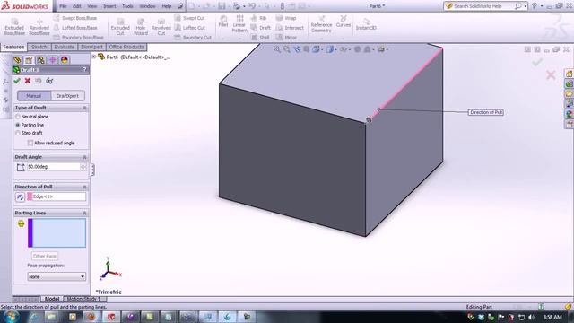 How to use Solidworks 2013 Draft Parting Line смотреть онлайн