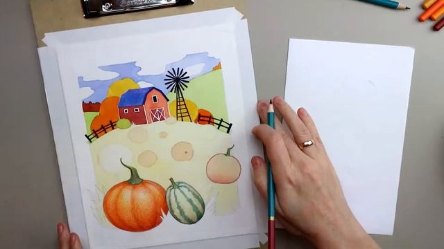 Thanksgiving Day Drawing With Watercolors and Colored Pencils - Mixed Media Technique смотреть онлайн