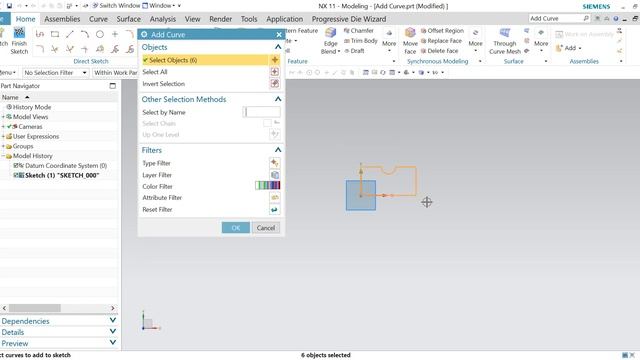 Add Existing Curve Command in Sketch Environment on NX смотреть онлайн