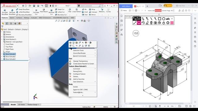 SolidWorks | 3D CAD EXERCISES 153 | StudyCadCam | Solution Tutorial | смотреть онлайн