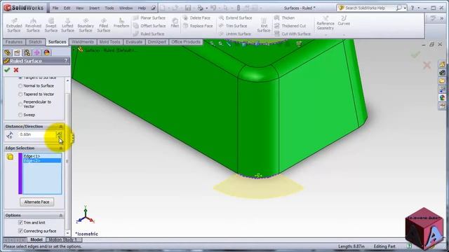 Solidworks Surface Essential 07 Surface Ruled Surface tools 1 смотреть онлайн