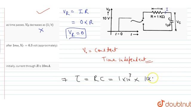A step voltage `V_(0)` is applied to a series combination of `R` and `C` as shown Fig. Then смотреть онлайн