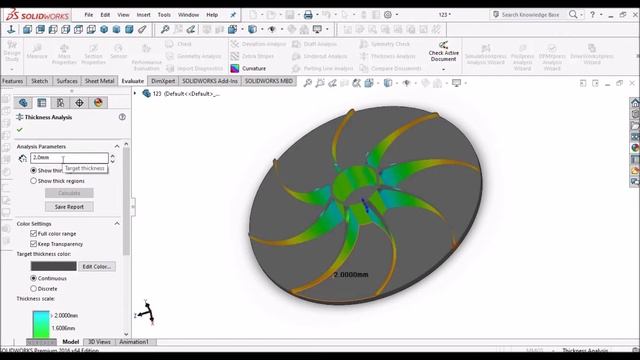 Thickness Analysis: Thin and Thick Region in a Component in SolidWorks смотреть онлайн
