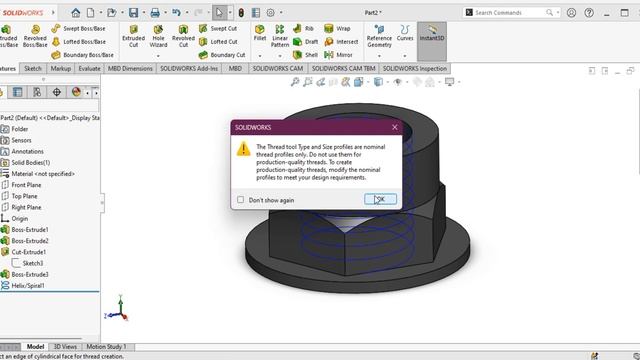 3D Nut with Thread Feature in Solidworks 2024 смотреть онлайн
