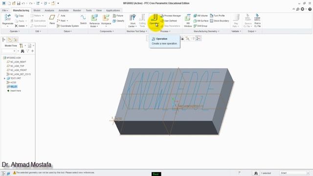 PTC Creo Manufacturing By Milling (Part 1): Text Engraving On A Part Surface (HD)