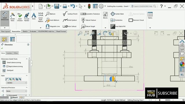 Stuffing Box | 2D DRAFTING / DRAWING | Ex 01 | SolidWorks | Machine Drawing Tutorials