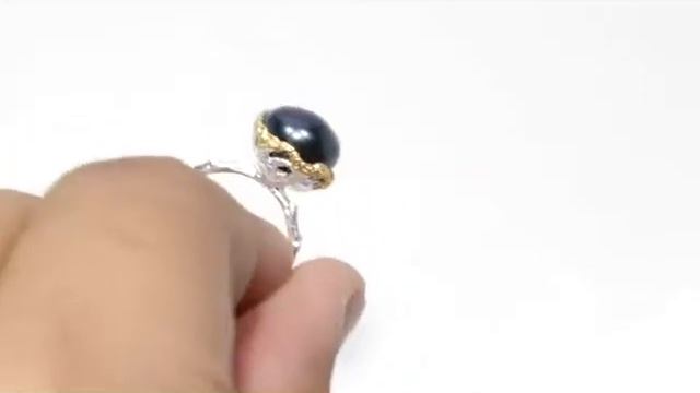 Серебряное кольцо с натуральным черным Жемчугом 17.25р смотреть онлайн